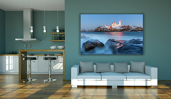 Large Format Borderless Print on Metal with Inset Floating Frame - Cape Neddick. Nubble Lighthouse. York, ME