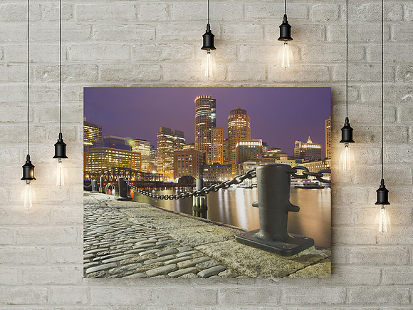 Fan Pier at Night, Boston. Borderless Canvas mockup