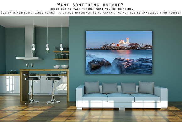 Large Format Borderless Print on Metal with Inset Floating Frame - Cape Neddick. Nubble Lighthouse. York, ME